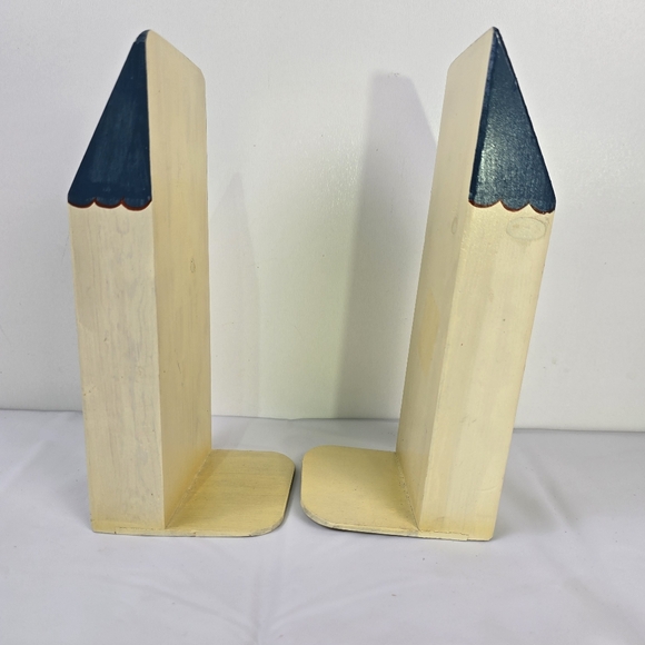 Vintage Wooden House Bookends 1980s Hand Painted Handmade 9.5" Tall - Picture 10 of 10